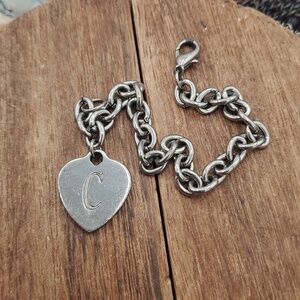 Chunky Silver Heart Initial Bracelet